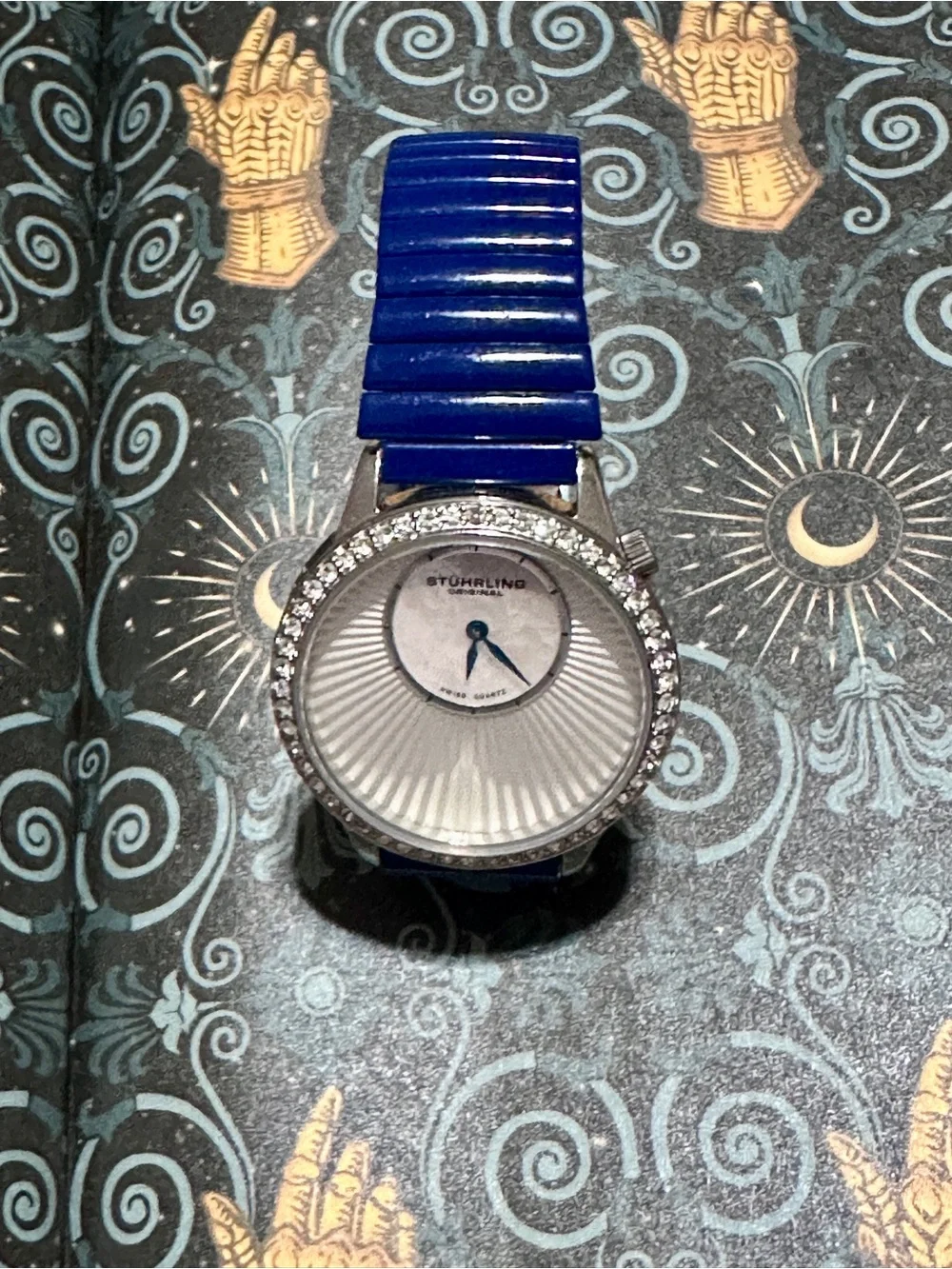 Stuhrling Original Sapphire Blue Crystal Bezel Mother of Pearl watch